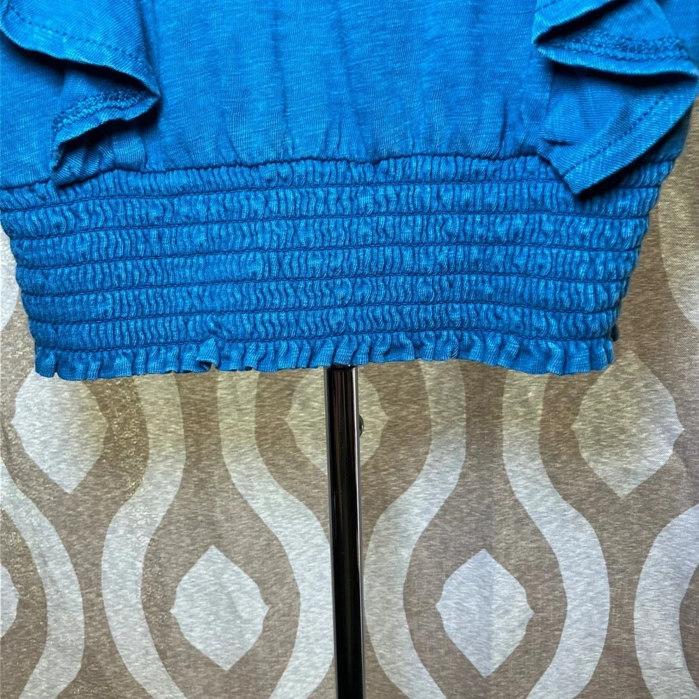 Justice Ruffle Top Girls XS Teal Blue Excellent Smocked Hem Cap Sleeve Boho